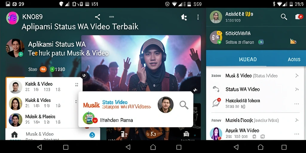 Tampilan antarmuka KNO89 dengan beragam pilihan video status menarik.