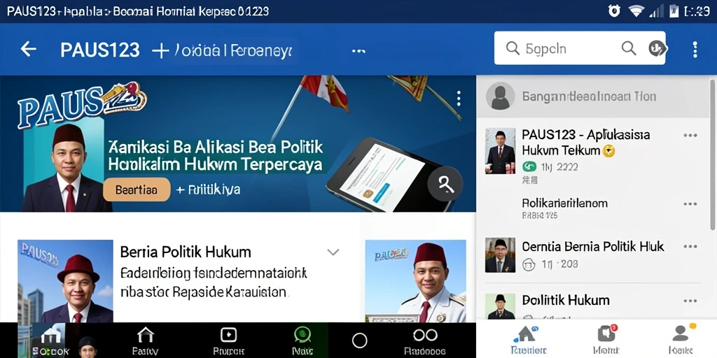 Antarmuka aplikasi PAUS123 menampilkan berita politik dan hukum terkini.
