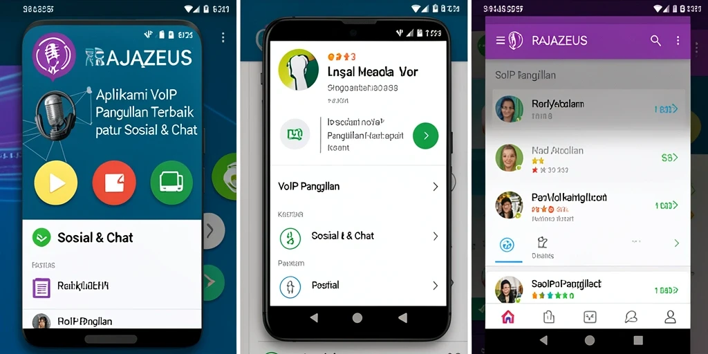 Antarmuka aplikasi RAJAZEUS dengan fitur VoIP Panggilan yang mudah digunakan.