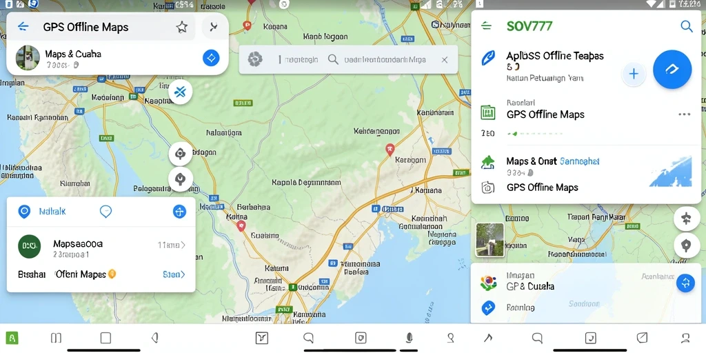 Antarmuka aplikasi SOV777 dengan peta GPS Offline yang mudah diakses.
