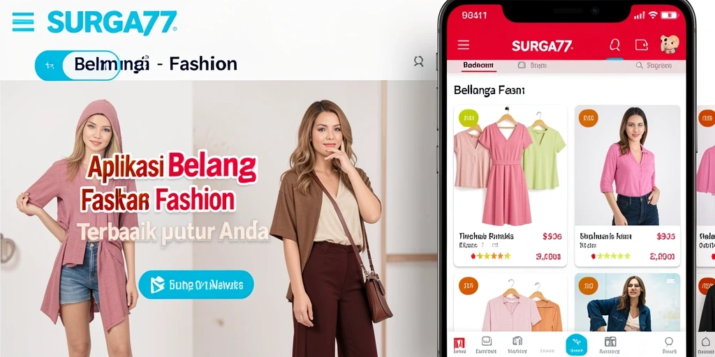 Tampilan antarmuka aplikasi SURGA77 untuk belanja fashion.